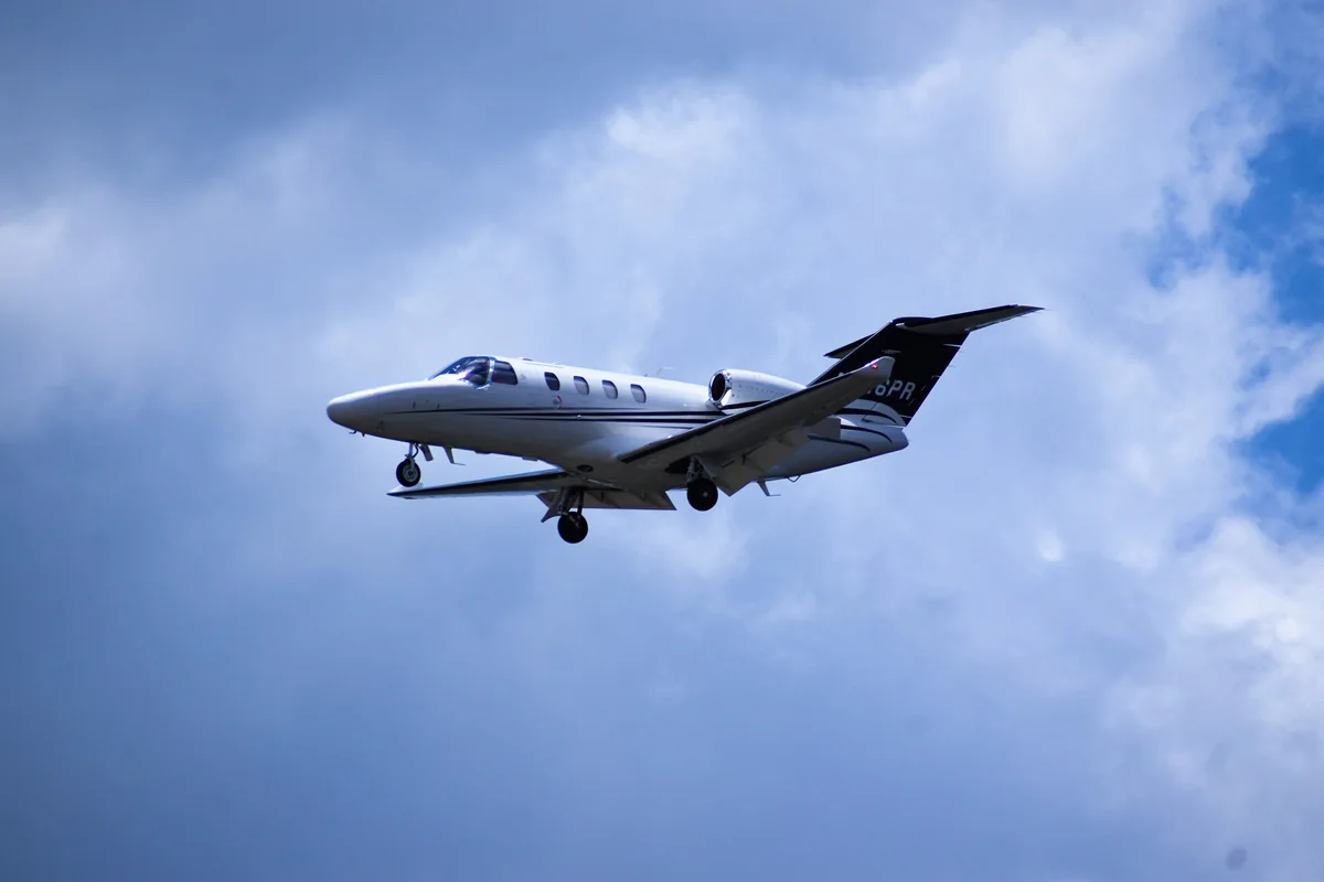 Business jet in flight